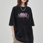 American Graffiti Letter Print T-Shirt – Washed Cotton Oversized Tee for Women