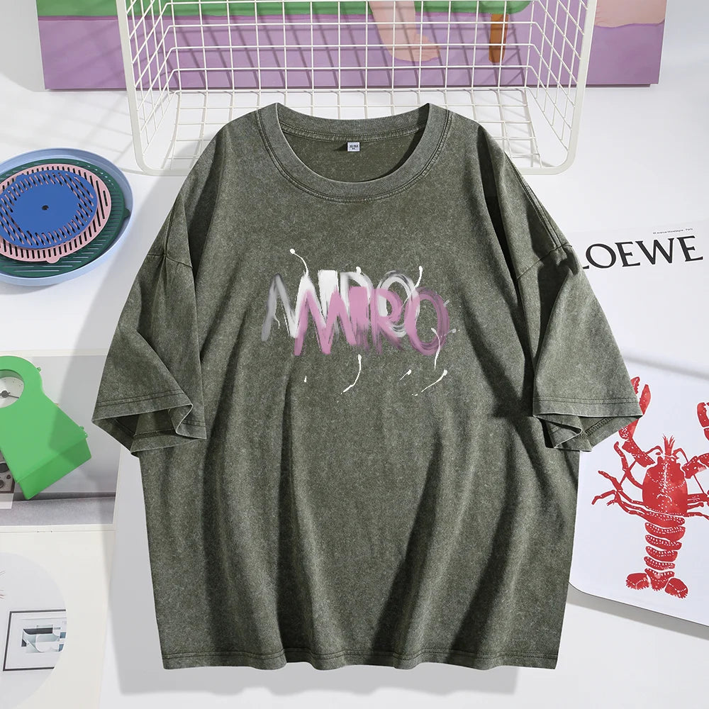 American Graffiti Letter Print T-Shirt – Washed Cotton Oversized Tee for Women - Image 11