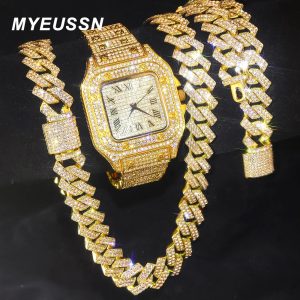 Gold Color Cuban Chain Watch for Men