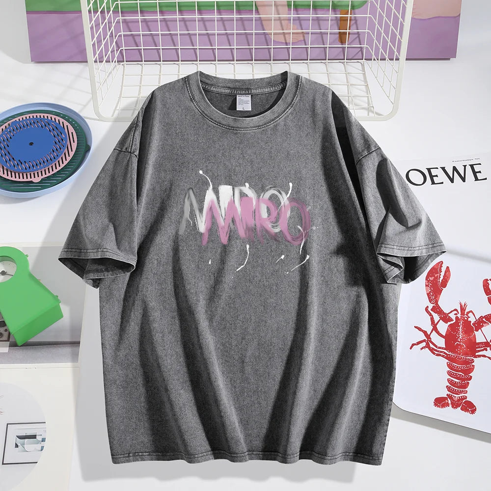 American Graffiti Letter Print T-Shirt – Washed Cotton Oversized Tee for Women - Image 6