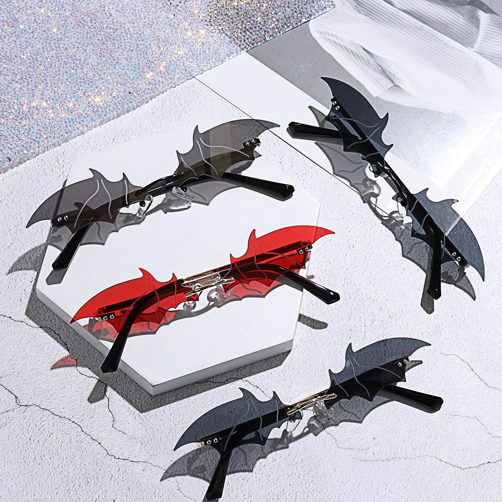 Bat-Shaped Rimless Sunglasses – Unisex Retro Streetwear Eyewear with UV400 Protection - Image 2