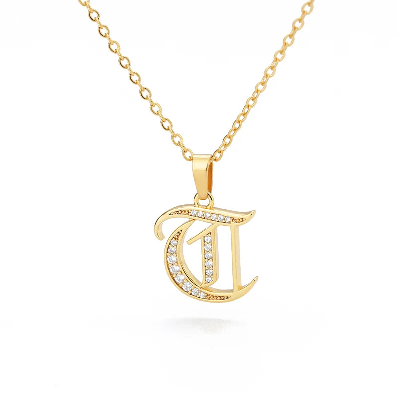Gothic Zircon Old English Initial Necklace – A–Z Crystal Letter Pendant on Stainless Steel Chain - Image 21