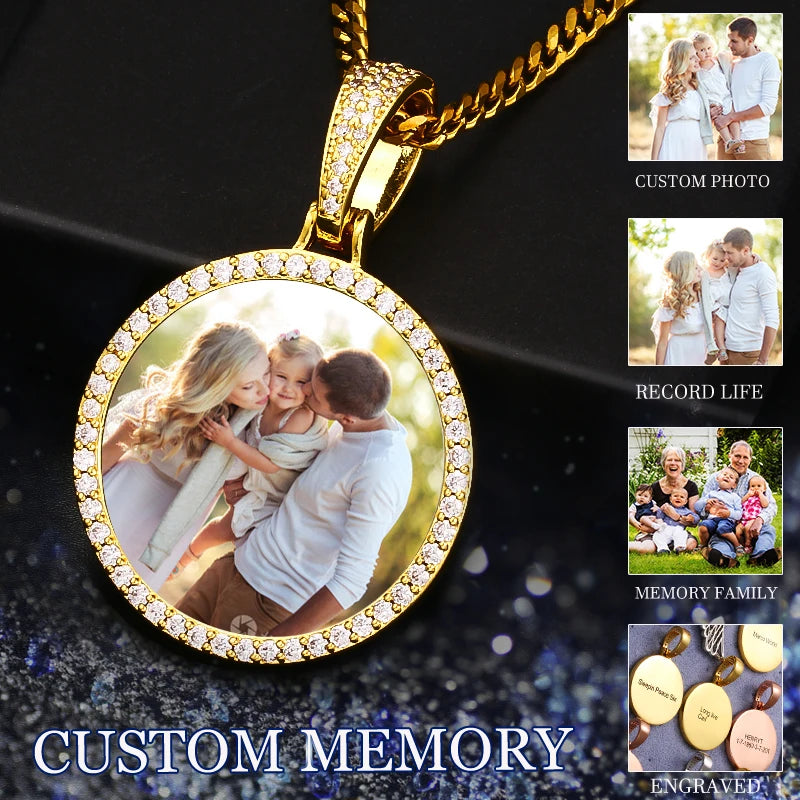 Custom Photo Round Medallion Pendant – Personalized Hip Hop Necklace with Engraved Name & Zircon Chain - Image 3