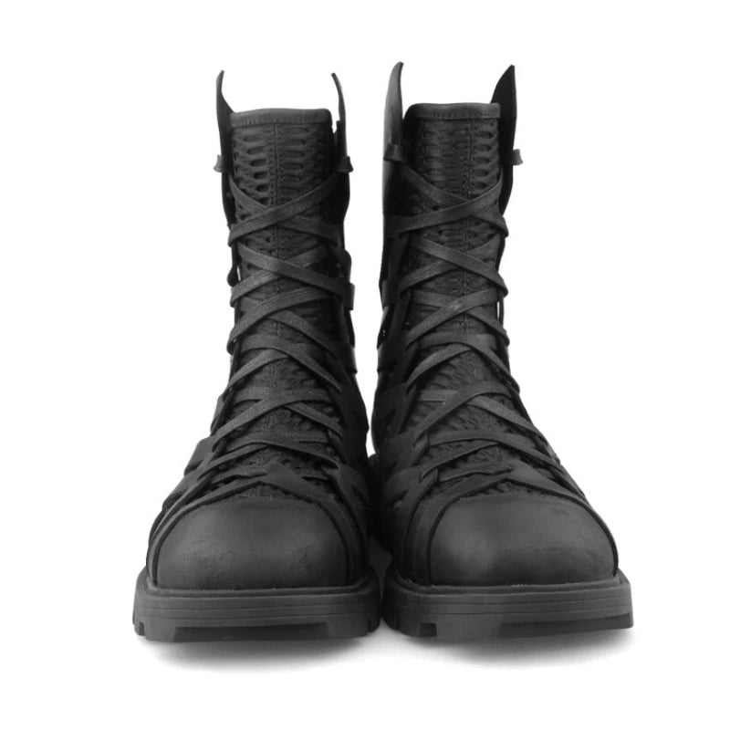 High-Top Punk Ankle Shoes for Men – Genuine Leather Mesh Patchwork Zip-Up Hip Hop Sneakers - Image 4