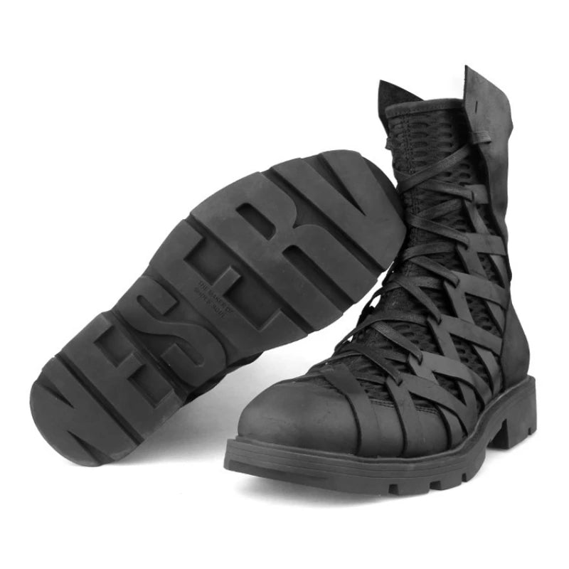 High-Top Punk Ankle Shoes for Men – Genuine Leather Mesh Patchwork Zip-Up Hip Hop Sneakers - Image 5