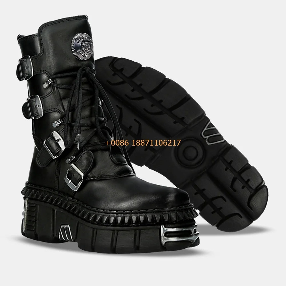 Metal Rock Punk Motorcycle Boots – Belt Buckle Lace-Up Short Boots for Women (Size 35–45) - Image 3