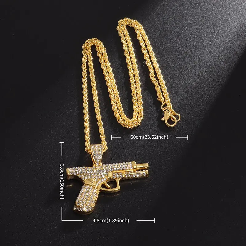 Bling Iced Out Pistol Pendant Necklace - Image 6