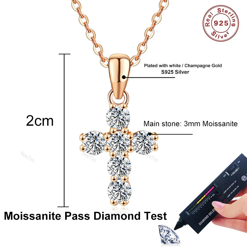 NeeTim 3mm D VVS1 Moissanite Cross Necklace – GRA Certified Lab Diamond Pendant in 925 Sterling Silver - Image 3
