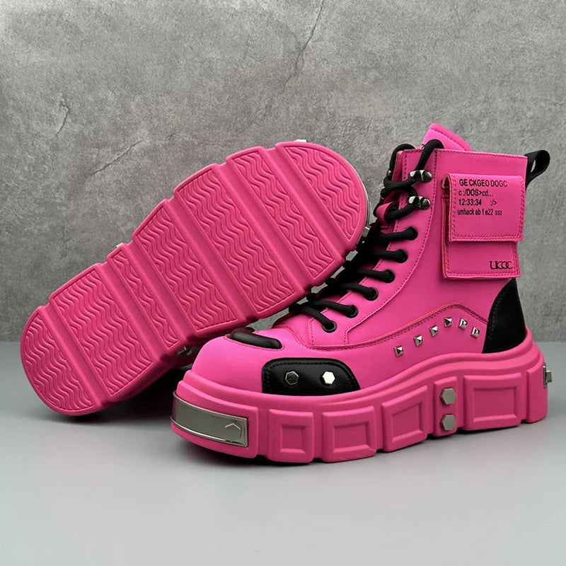 Men’s Fashion Leather Boots – Metal Rivet Decor Punk Motorcycle Hip-Hop Dance Boots - Image 5