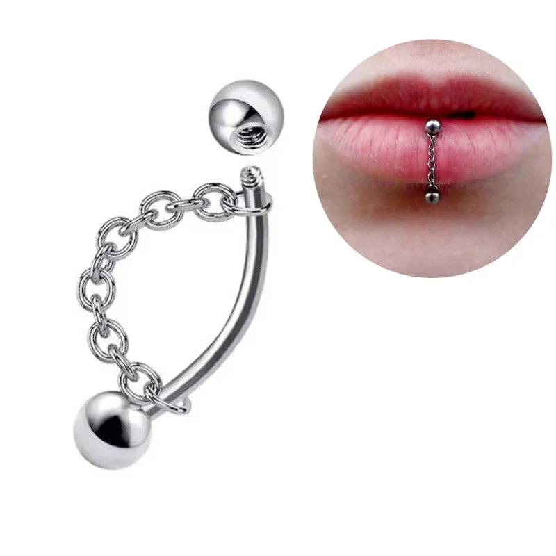 Punk Detachable Lip & Cartilage Stud Earrings – Stainless Steel Chain Body Jewelry - Image 9