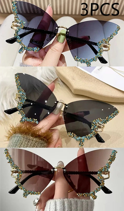 Luxury Diamond Butterfly Sunglasses – Y2K Rimless Oversized Eyewear for Women - Image 10
