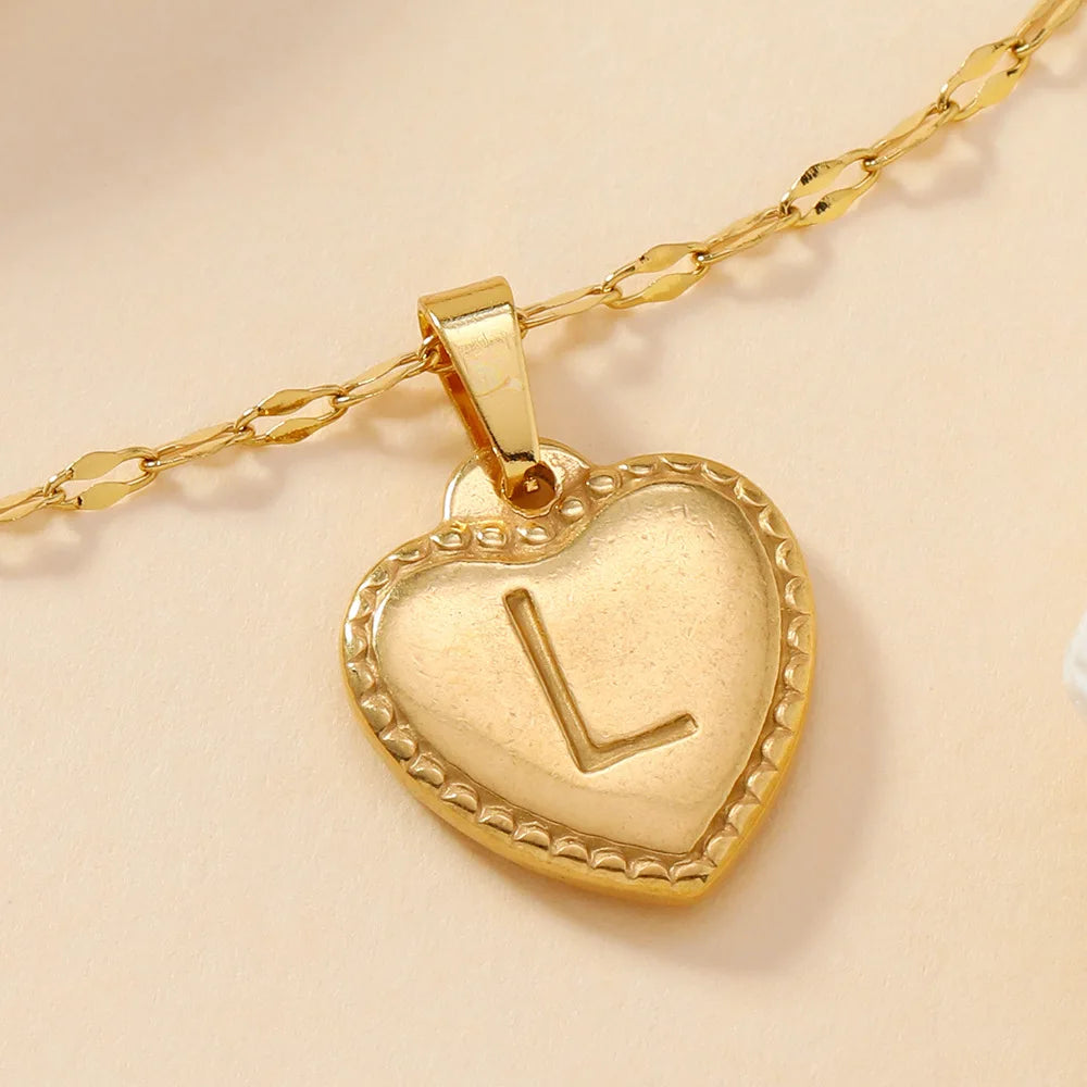 316L Stainless Steel Initial Necklace – Letter Heart Pendant Chain for Women - Image 20