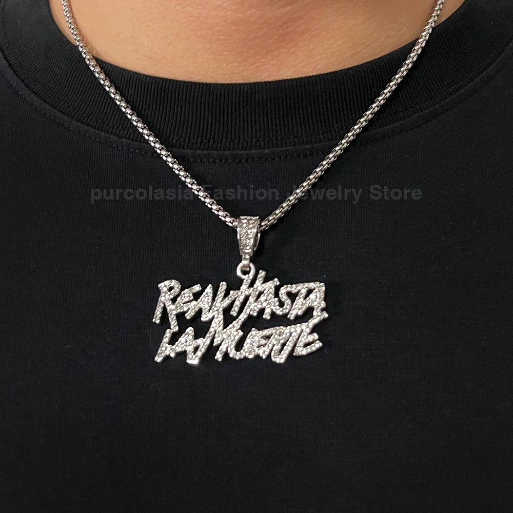Hip Hop Street Style Real Hasta La Muerte Bling Pendant Necklace - Image 3