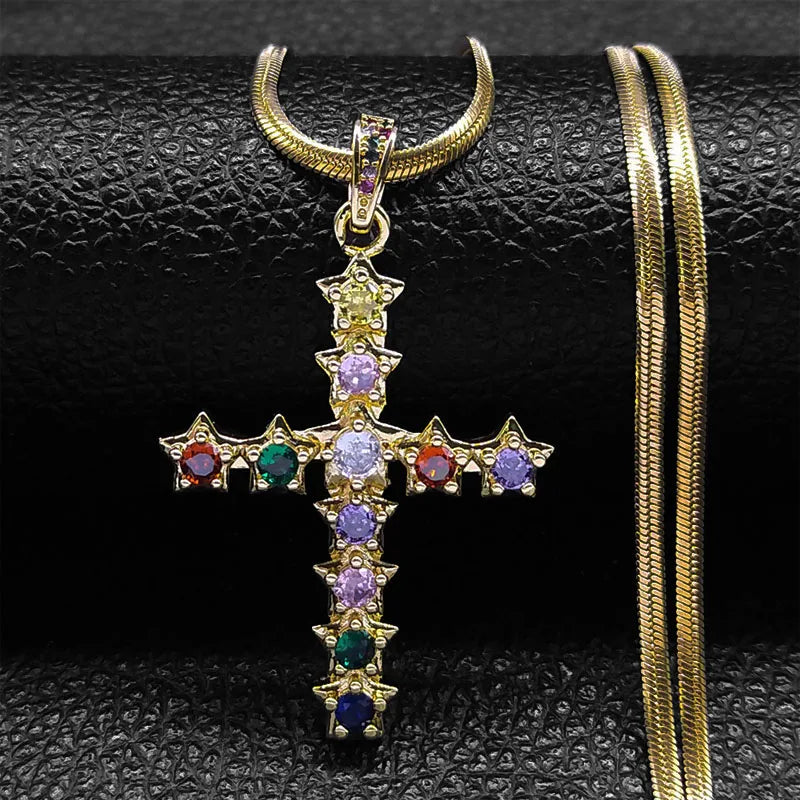 Vintage Shiny Zircon Jesus Cross Necklace - Image 7