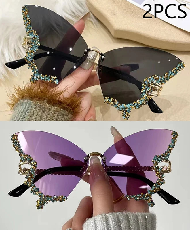Luxury Diamond Butterfly Sunglasses – Women's Y2K Vintage Rimless Oversized Eyewear - Image 18