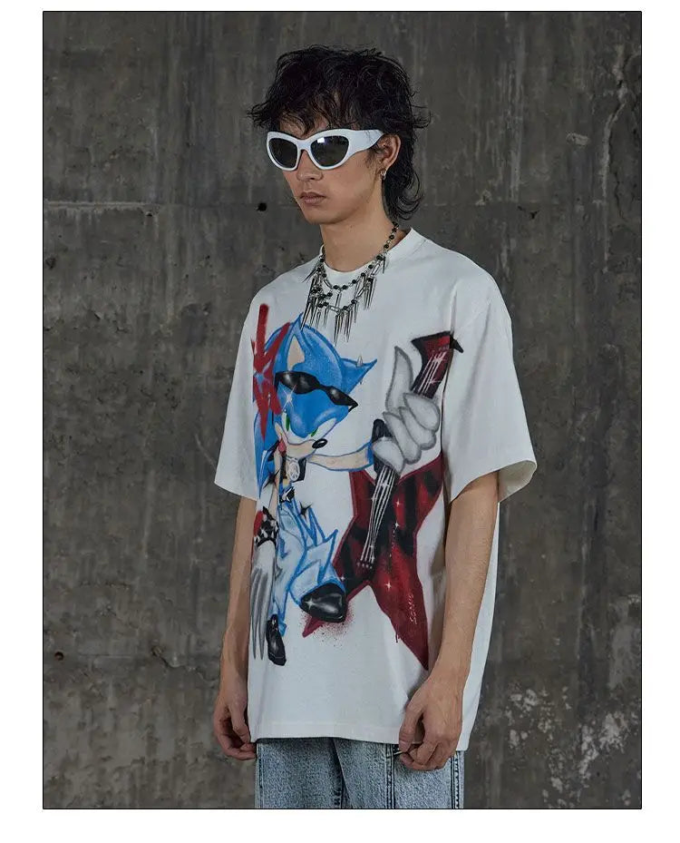 Harajuku Anime Retro Motorcycle Loose Top Trendy Clothing Gothic Street Hip-hop High Street Y2K Oversized Short Sleeved - Image 3