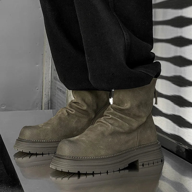 Men’s Punk Hip Hop High Chelsea Boots – Cow Suede Leather Platform Cowboy Motorcycle Boots - Image 5