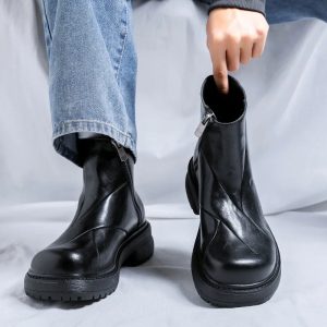 Big Size Men’s Chelsea Boots – Genuine Leather Hip Hop Rock Platform Cowboy Boots