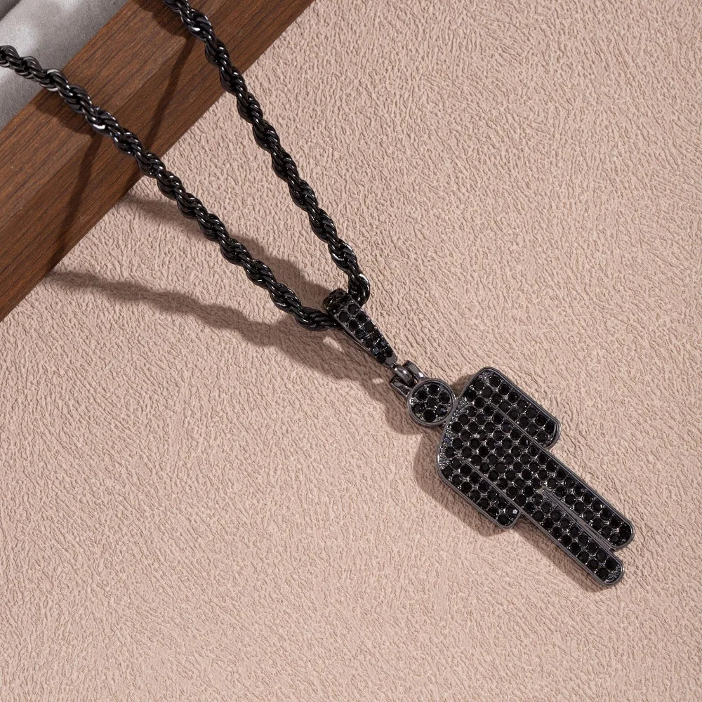 Off-Center Rhinestone Cartoon Pendant Necklace – Trendy Hip-Hop Luxury Chain for Men & Women - Image 11