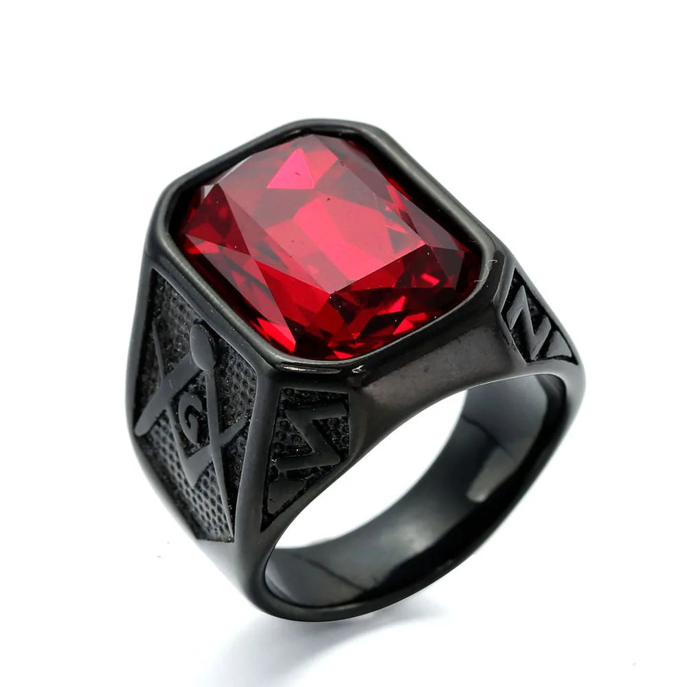HNSP 316L Stainless Steel Black Stone Crystal Freemas Ring For Men Male Finger Jewelry Accessories Vintage Style 2025 New - Image 6