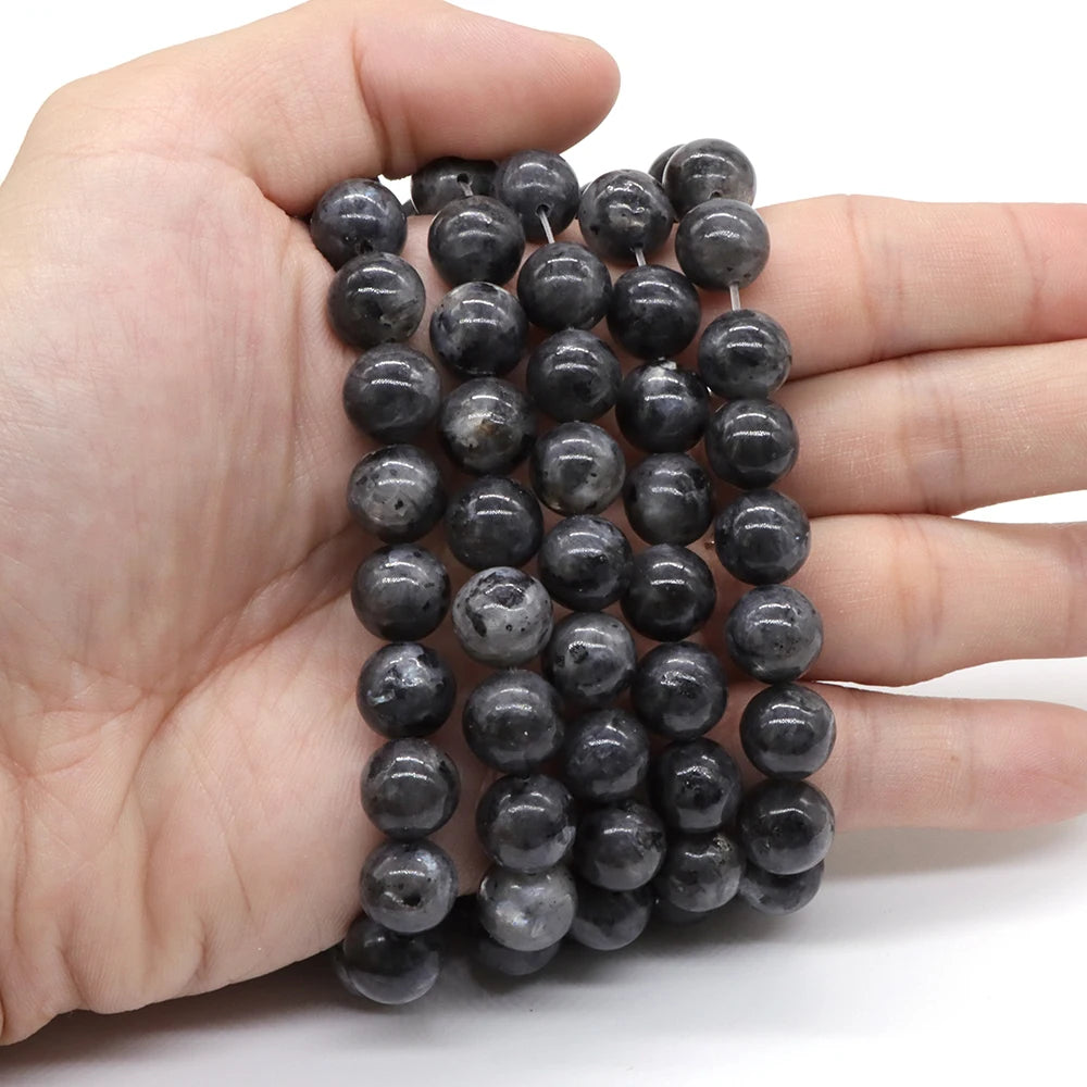 Natural Black Larvikite Labradorite Round Beads – Loose Stone Strand for DIY Jewelry Making - Image 5