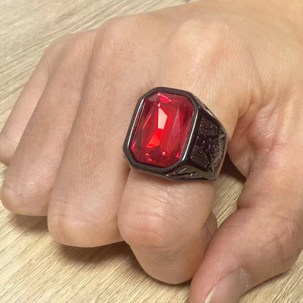 HNSP 316L Stainless Steel Black Stone Crystal Freemas Ring For Men Male Finger Jewelry Accessories Vintage Style 2025 New - Image 4