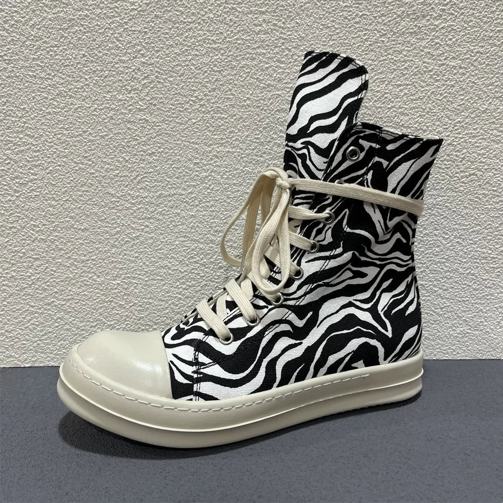 Men’s High-Top Canvas Sneakers – Unisex Lace-Up Zipper Hip Hop Designer Flats - Image 4