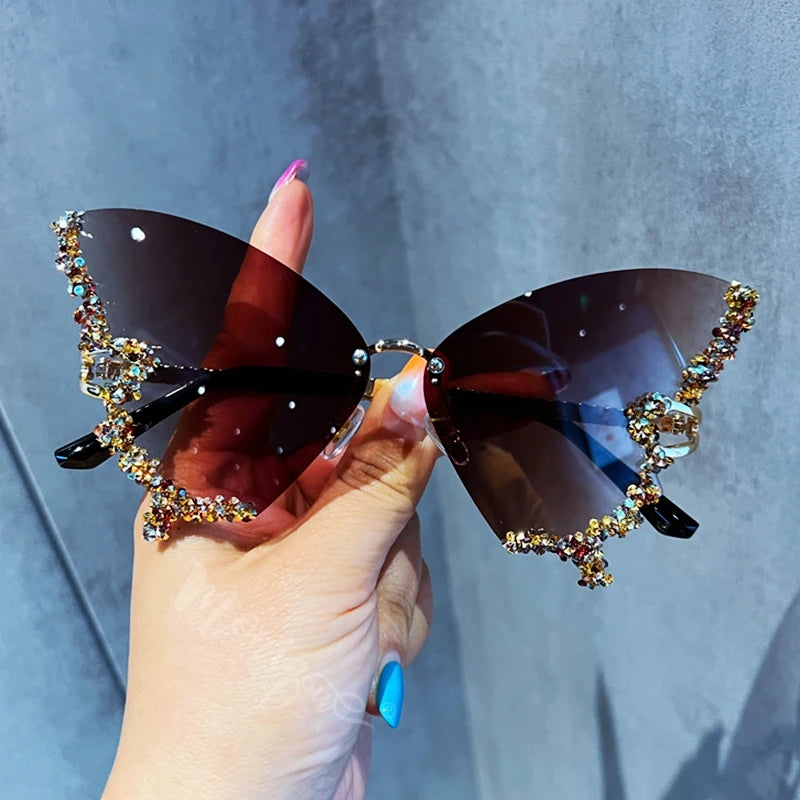 Luxury Diamond Butterfly Sunglasses – Women's Y2K Vintage Rimless Oversized Eyewear - Image 20
