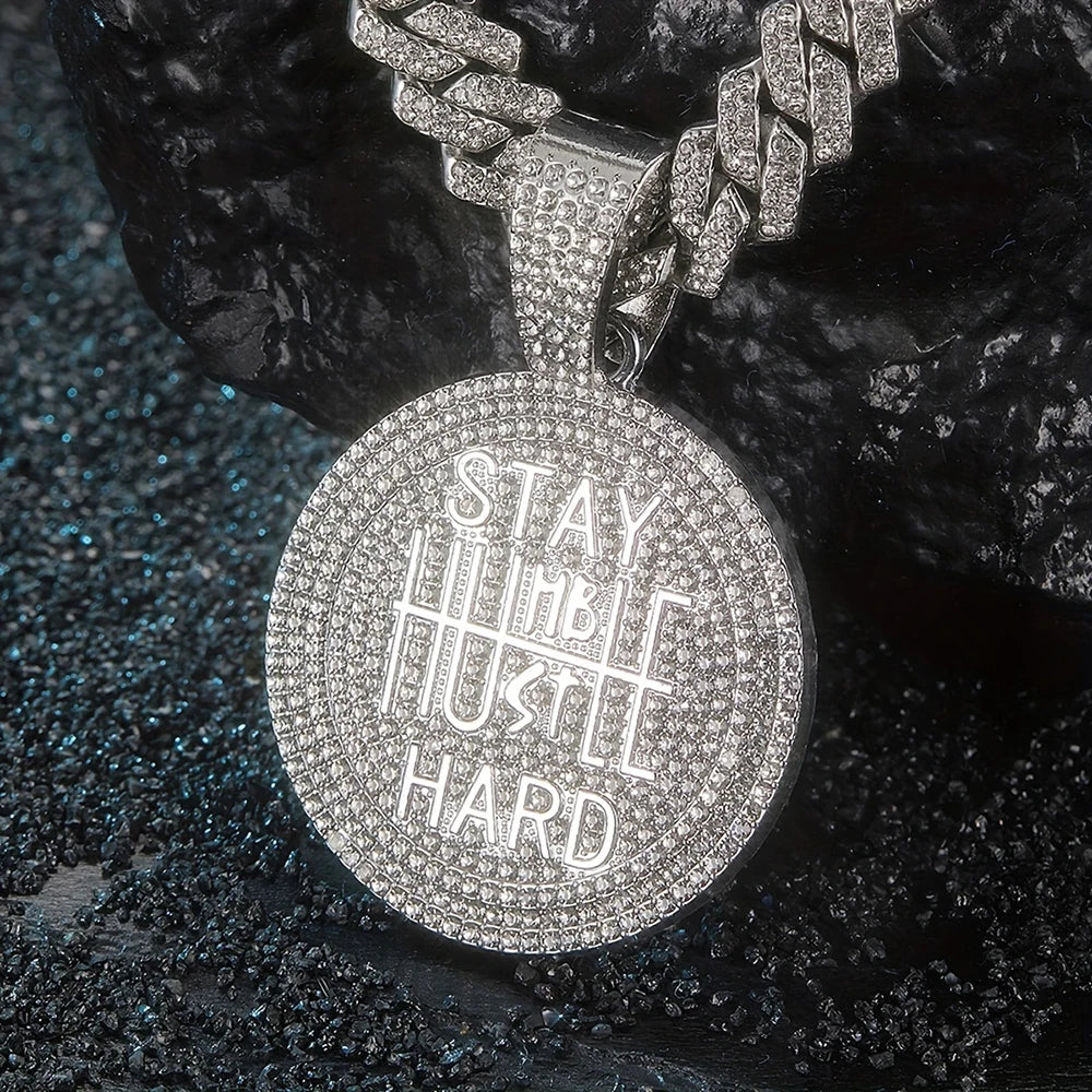 STAY HARD Pendant Necklace – 13mm Cuban Chain Hip-Hop Bling Jewelry for Men & Women - Image 5