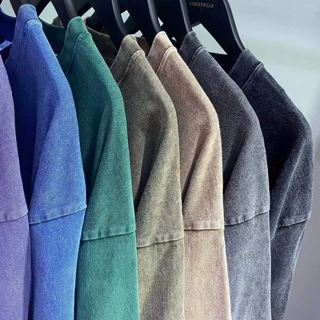 Retro Heavyweight Solid Color Short Sleeve T-Shirt - Image 4