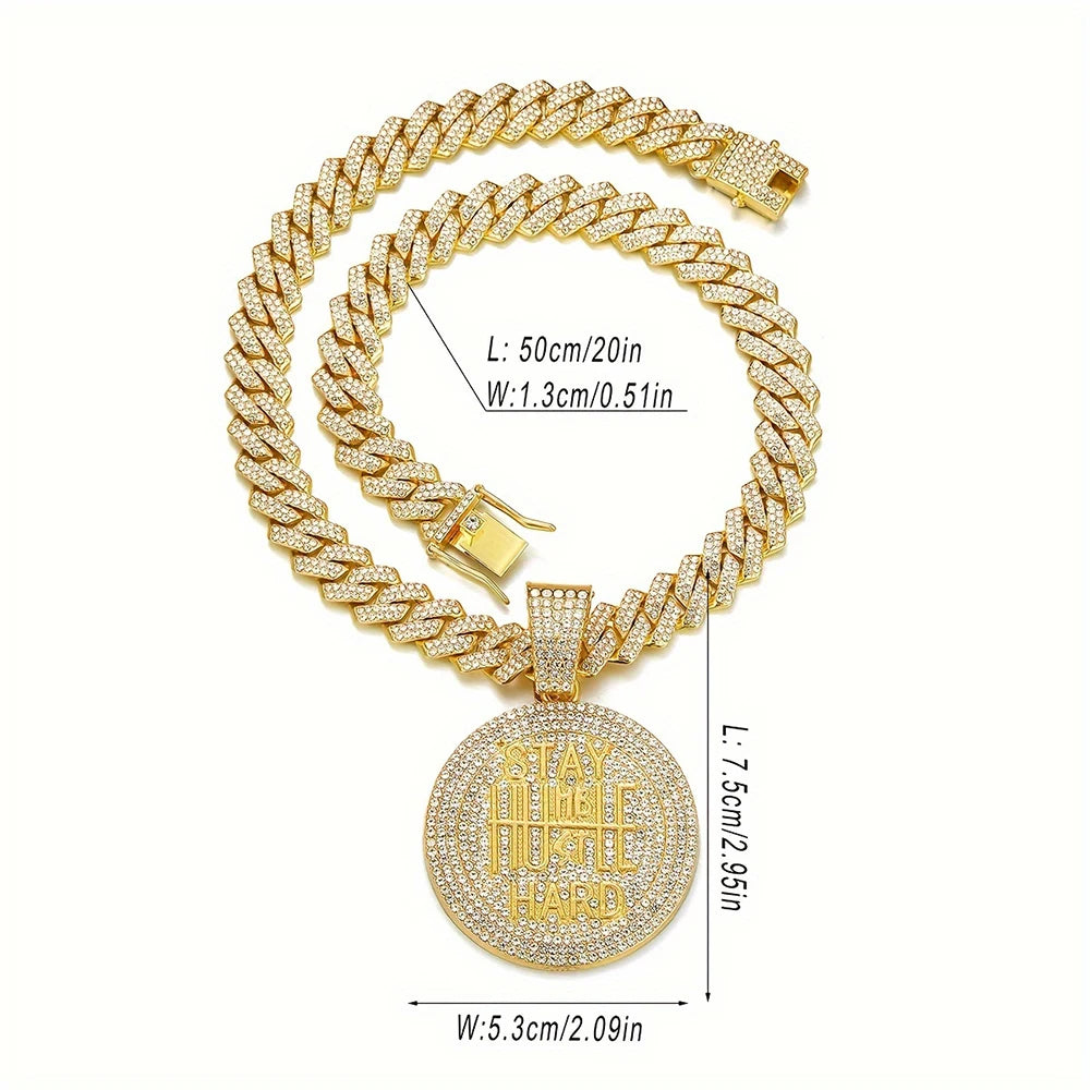 STAY HARD Pendant Necklace – 13mm Cuban Chain Hip-Hop Bling Jewelry for Men & Women - Image 4