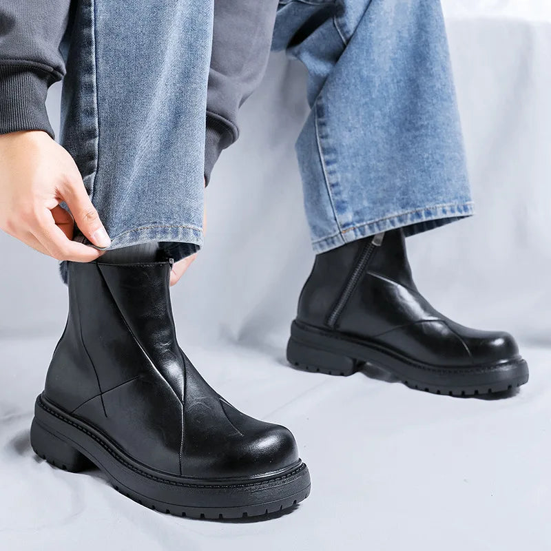 Big Size Men’s Chelsea Boots – Genuine Leather Hip Hop Rock Platform Cowboy Boots - Image 2