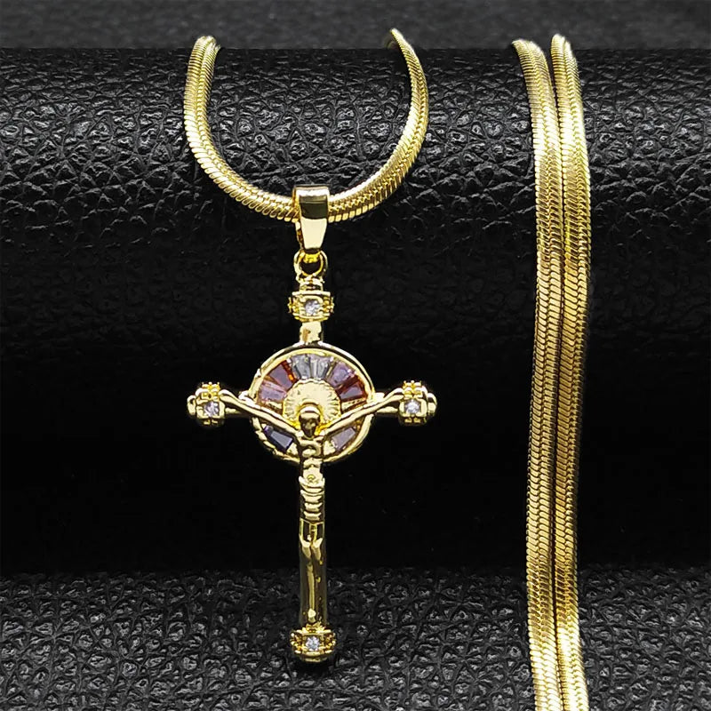 Vintage Shiny Zircon Jesus Cross Necklace - Image 13