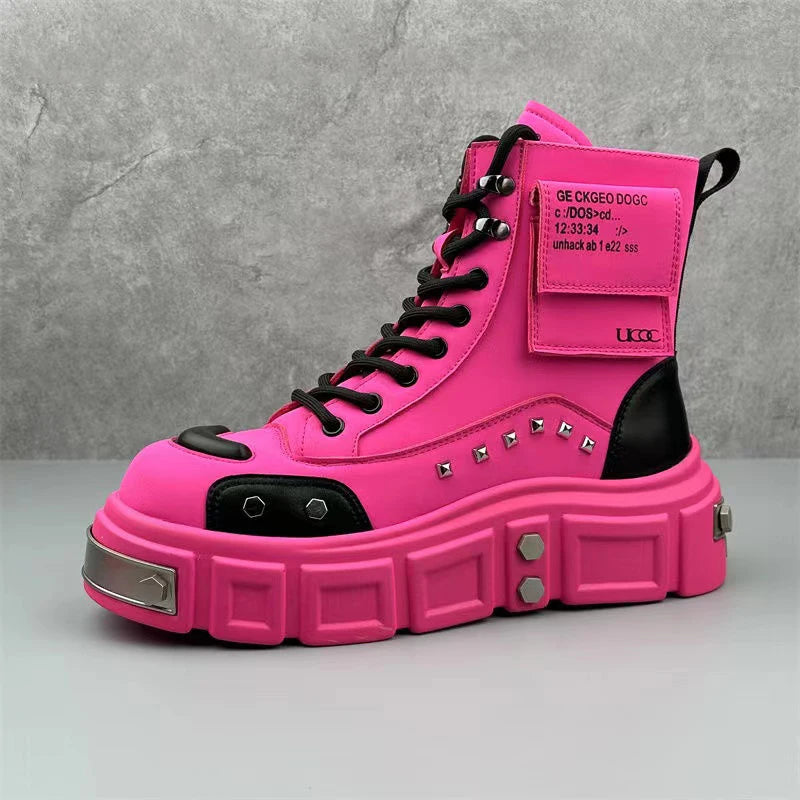 Men’s Fashion Leather Boots – Metal Rivet Decor Punk Motorcycle Hip-Hop Dance Boots - Image 7