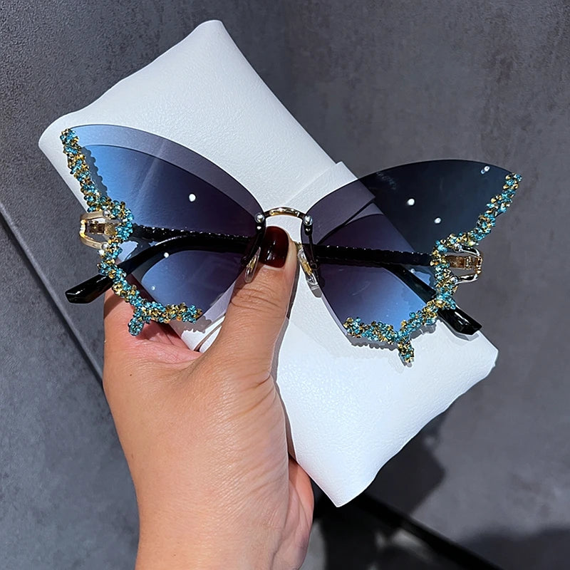 Luxury Diamond Butterfly Sunglasses – Women's Y2K Vintage Rimless Oversized Eyewear - Image 16