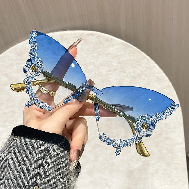 Butterfly Rimless Cat Eye Sunglasses – Unisex Oversized Shades for Travel & Party Style - Image 5