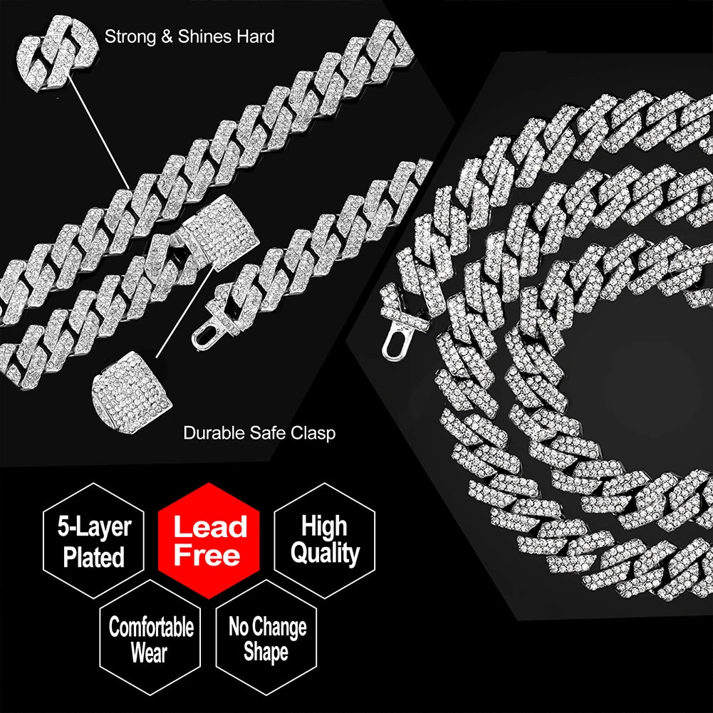 Iced Out Bling AAA Rhinestones Prong Cuban Link Chain - Image 5